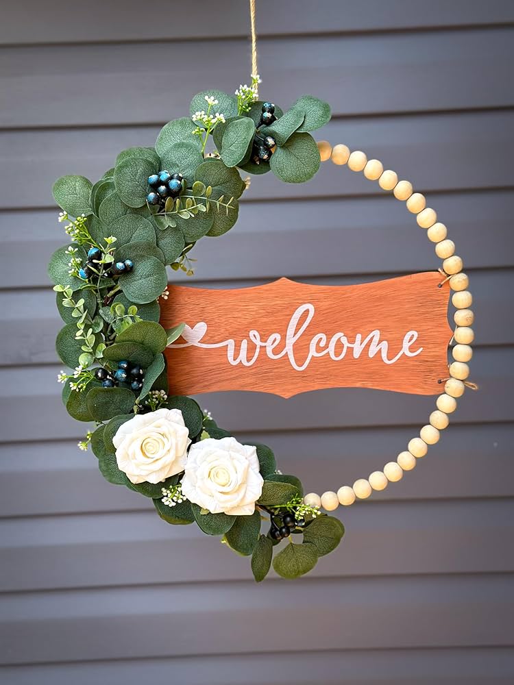 Amazon.co.jp: FALLS OAK 玄関ドア用ウェルカムサイン 木製ビーズと